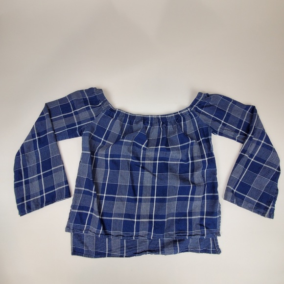 Anthropologie Cloth & Stone Off Shoulder Plaid Top - Picture 4 of 6